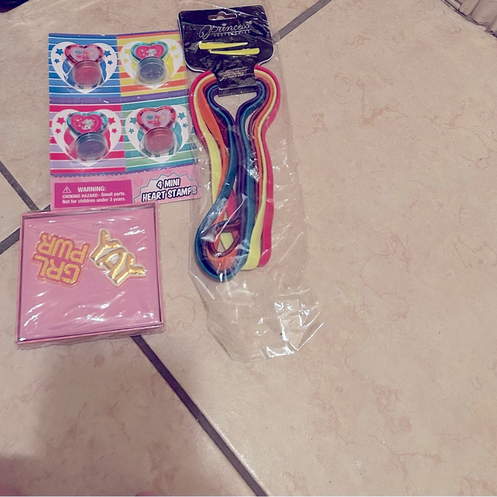 Colorful Princess Hair Bands and Heart Stamps Set